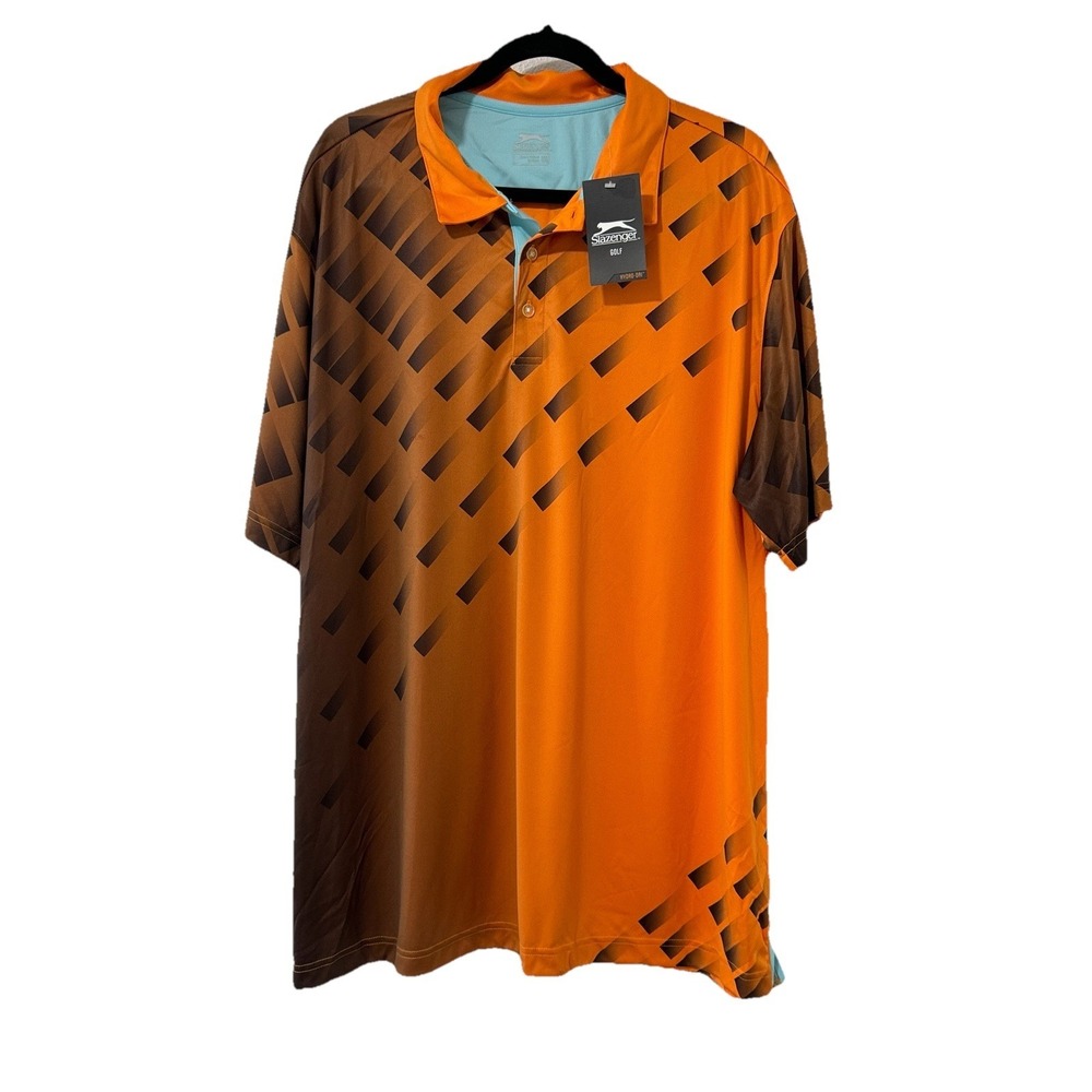 Slazenger Golf Polo Shirt Mens 2XL Orange Geometric Lightweight Casual Classic